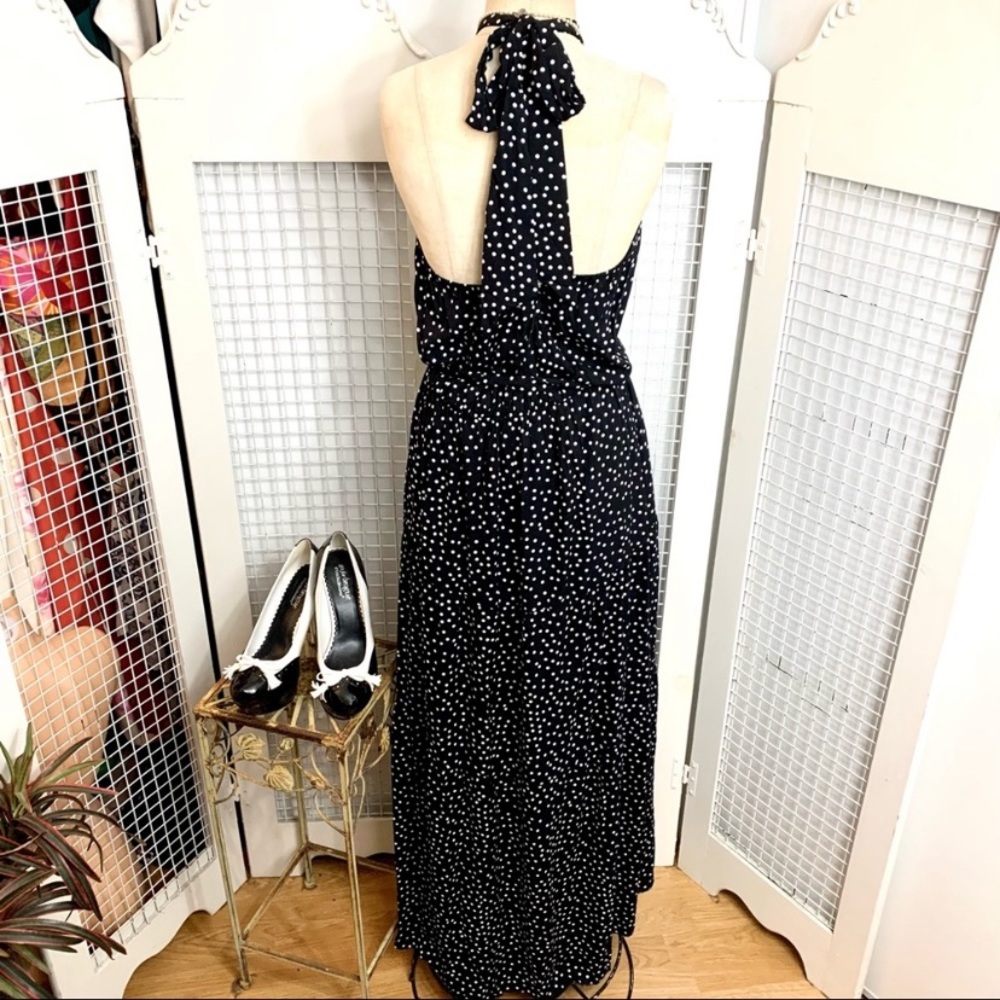 Temofon black with white polka dots backless halter maxi sundress- M - Picture 4 of 10